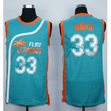 Flint Tropics #33 Jackie Moon Blue Semi-Pro Movie Stitched Basketball Jersey