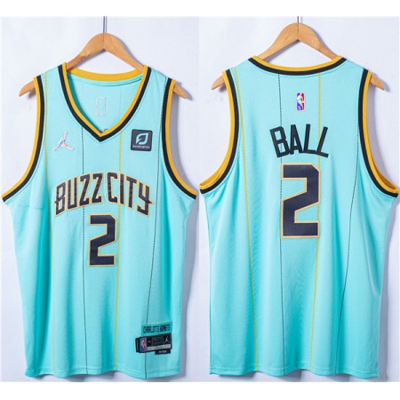 Men's Charlotte Hornets #2 LaMelo Ball Blue 75th Anniversary Stitched NBA Jersey