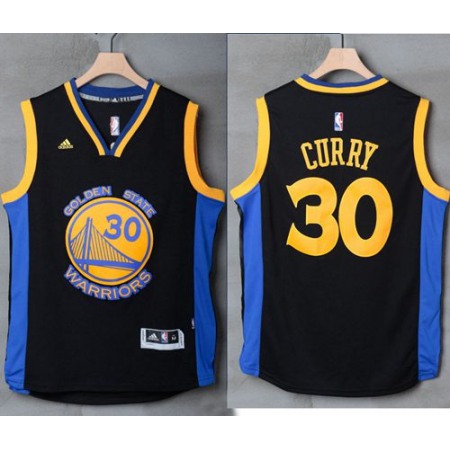 Warriors #30 Stephen Curry Black/Blue Stitched NBA Jersey