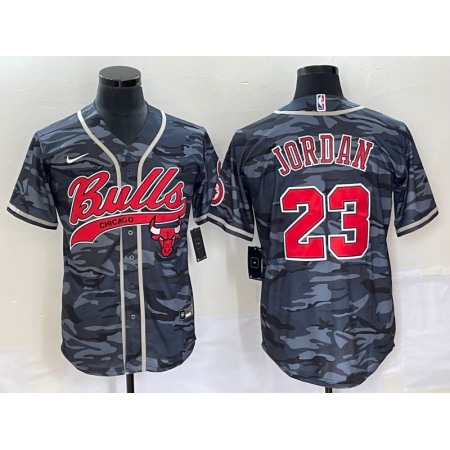 Men's Chicago Bulls #23 Michael Jordan Gray Camo Cool Base Stitched Baseball Jersey