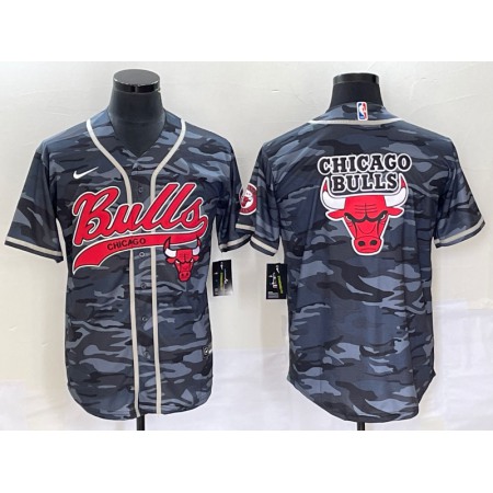 Men's Chicago Bulls Gray Camo Team Big Logo Cool Base Stitched Baseball Jersey