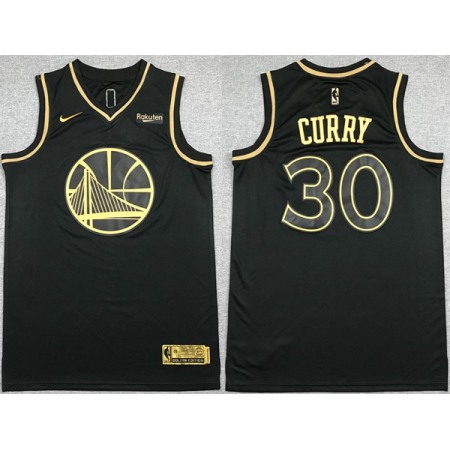 Men's Golden State Warriors #30 Stephen Curry Black Gold Stitched Jersey