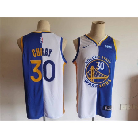 Men's Golden State Warriors #30 Stephen Curry Blue/White Split Stitched Basletball Jersey