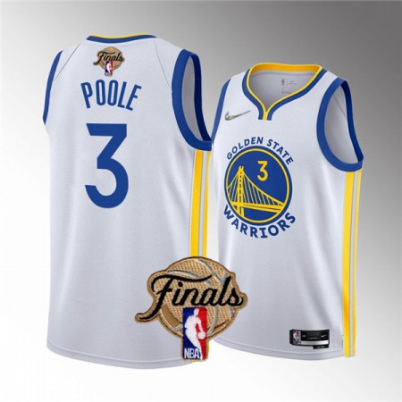 Men's Golden State Warriors #3 Jordan Poole 2022 White NBA Finals Stitched Jersey