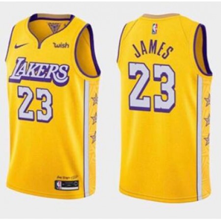 Men's Los Angeles Lakers #23 LeBron James Gold Stitched Jersey