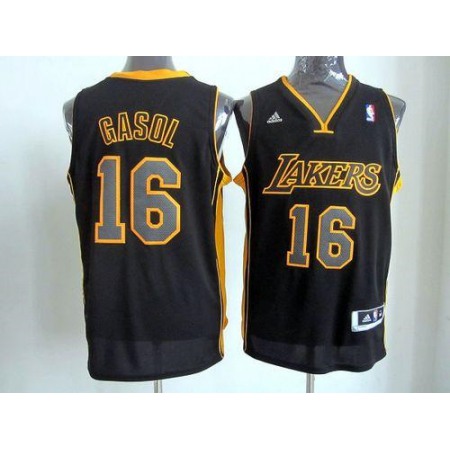 Revolution 30 Lakers #16 Pau Gasol Black(Gold NO.) Stitched NBA Jersey