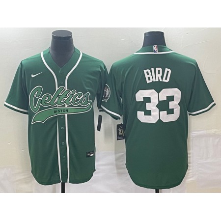 Men's Boston Celtics #33 Larry Bird Green Stitched Baseball Jersey