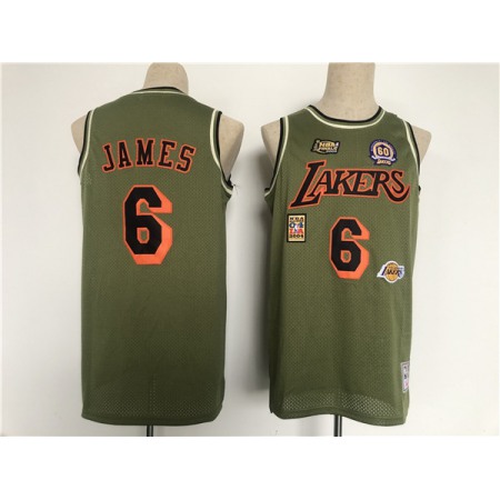 Men's Los Angeles Lakers #6 LeBron James Green Military Flight Patchs Stitched Basketball Jersey