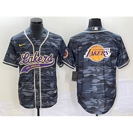 Men's Los Angeles Lakers Team Big Logo Grey Cool Base With Patch Stitched Baseball Jersey