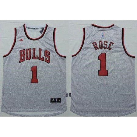 Revolution 30 Bulls #1 Derrick Rose Grey Stitched NBA Jersey