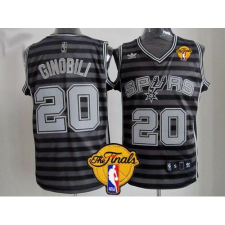 Spurs #20 Manu Ginobili Black/Grey Groove Finals Patch Stitched NBA Jersey