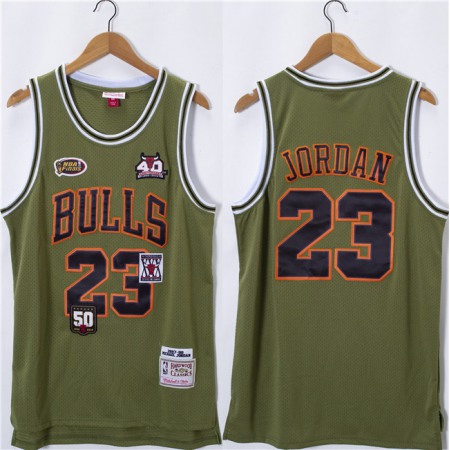 Men's Chicago Bulls #23 Michael Jordan Olive Salute Stitched Basketball Jersey