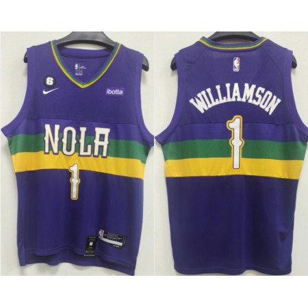 Men's New Orleans Pelicans #1 Zion Williamson Purple With NO.6 Patch Stitched Basketball Jersey