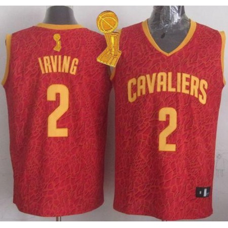 Cavaliers #2 Kyrie Irving Red Crazy Light The Champions Patch Stitched NBA Jersey