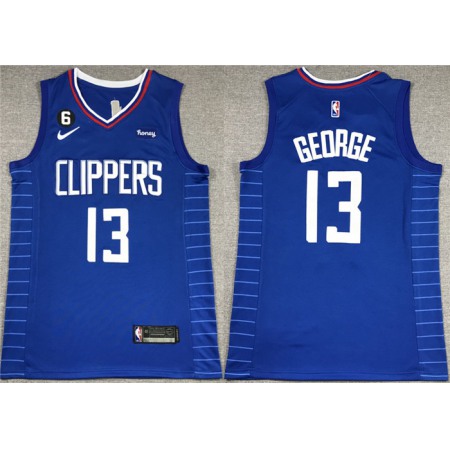 Men's Los Angeles Clippers #13 Paul George Royal With NO.6 Patch Stitched Jersey