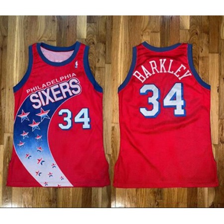 Men's Philadelphia 76ers #34 Charles Barkley Red Champion Stitched Basketball Jersey
