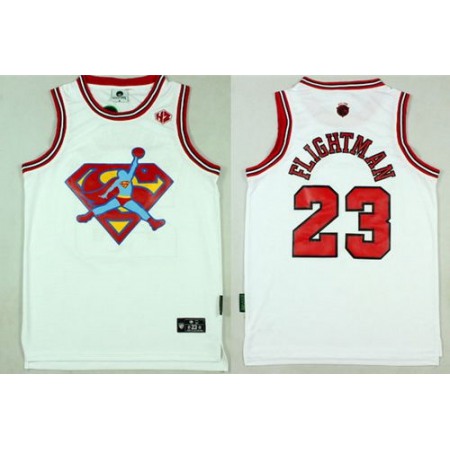 Bulls #23 Michael Jordan White FlightMan Stitched NBA Jersey