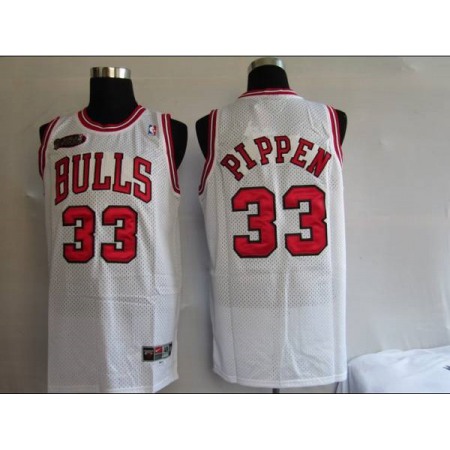 Bulls #33 Scottie Pippen Stitched White Champion Patch NBA Jersey