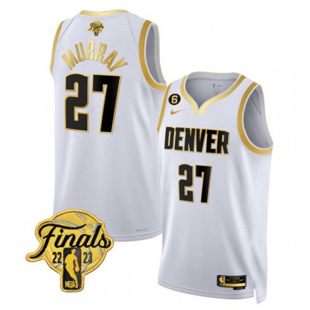 Men's Denver Nuggets #27 Jamal Murray White Gold Edition 2023 Finals Collection With NO.6 Patch Stitched Basketball Jersey