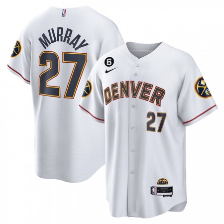Men's Denver Nuggets #27 Jamal Murray White With No.6 Patch Cool Base Stitched Baseball Jersey