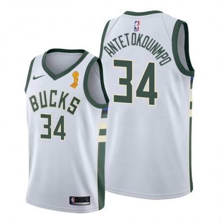 Men's Milwaukee Bucks #34 Giannis Antetokounmpo 2021 White Finals Champions Stitched Basketball Jersey