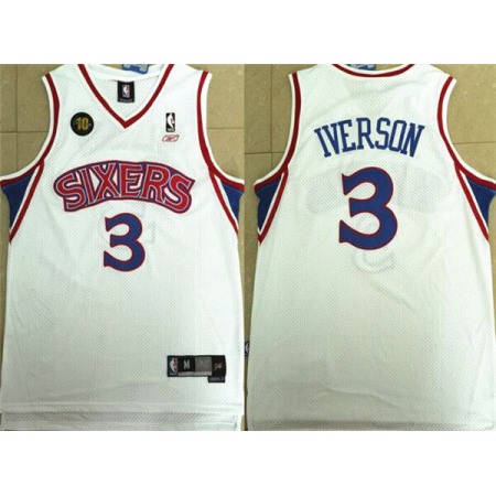 Men's Philadelphia 76ers #3 Allen Iverson White 10th Anniversary Stitched NBA Jersey