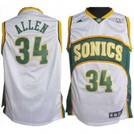 Thunder #34 Ray Allen White Seattle SuperSonics Style Stitched NBA Jersey