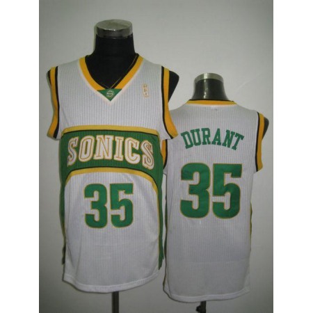 Thunder #35 Kevin Durant White Seattle SuperSonics Style Stitched NBA Jersey