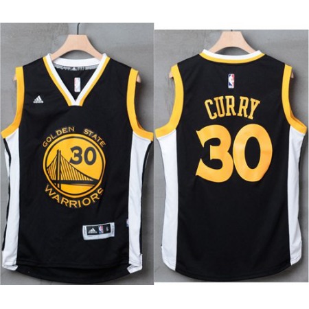 Warriors #30 Stephen Curry Black/White Stitched NBA Jersey