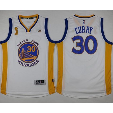 Warriors #30 Stephen Curry White Trophy Banner Champions Stitched NBA Jersey