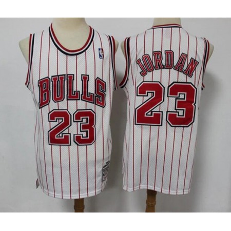 Men's Chicago Bulls #23 Michael Jordan white red stripes 1996-97 throwback Stitched Jersey