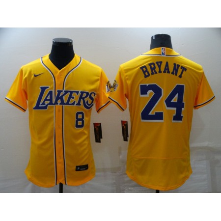 Men's Los Angeles Lakers Front #8 Back #24 Kobe Bryant Yellow Flex Base Stitched Jersey