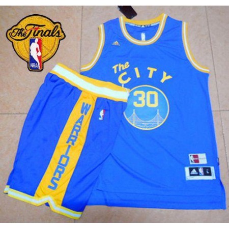 Warriors #30 Stephen Curry Blue Throwback The City A Set The Finals Patch Stitched NBA Jersey