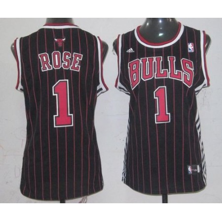Bulls #1 Derrick Rose Black Strip Women's Fashion Stitched NBA Jersey
