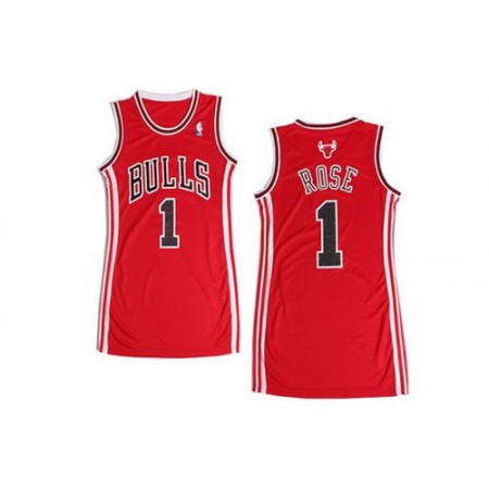 Bulls #1 Derrick Rose Red Women's Dress Stitched NBA Jersey