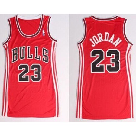 Bulls #23 Michael Jordan Red Women's Dress Stitched NBA Jersey