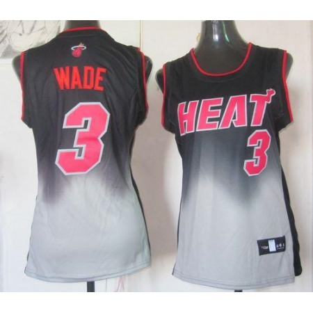 Heat #3 Dwyane Wade Black/Grey Women's Fadeaway Fashion Stitched NBA Jersey