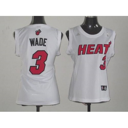 Heat #3 Dwyane Wade White Women Fashion Stitched NBA Jersey