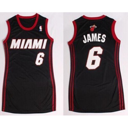 Heat #6 LeBron James Black Women's Dress Stitched NBA Jersey