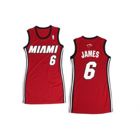 Heat #6 LeBron James Red Women's Dress Stitched NBA Jersey