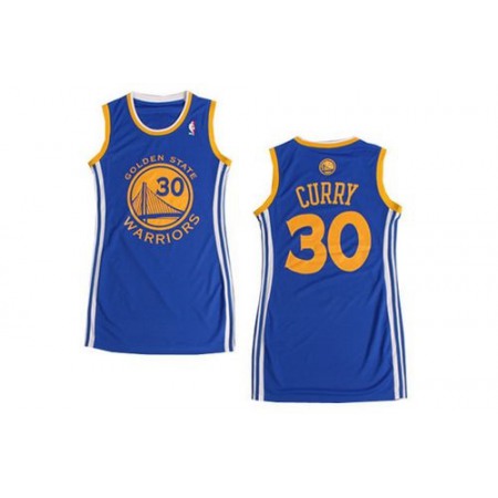 Warriors #30 Stephen Curry Blue Women's Dress Stitched NBA Jersey