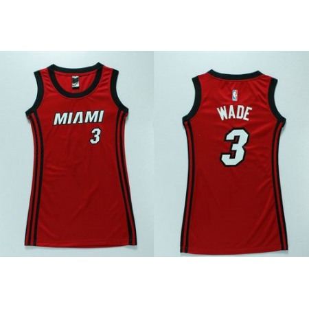 Heat #3 Dwyane Wade Red Women's Dress Stitched NBA Jersey