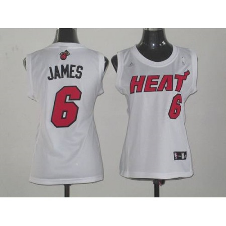 Heat #6 LeBron James White Women Fashion Stitched NBA Jersey