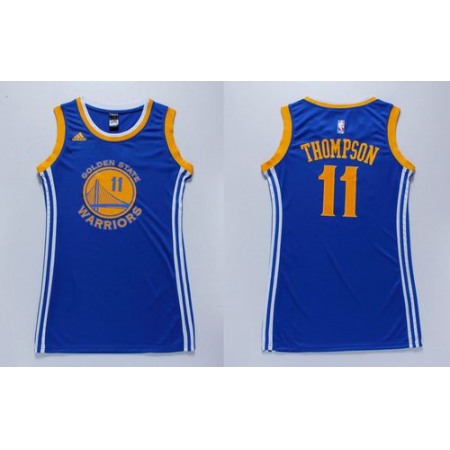 Warriors #11 Klay Thompson Blue Women's Dress Stitched NBA Jersey