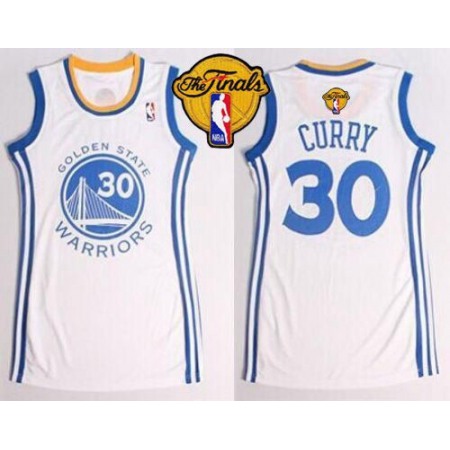 Warriors #30 Stephen Curry White The Finals Patch Women's Dress Stitched NBA Jersey