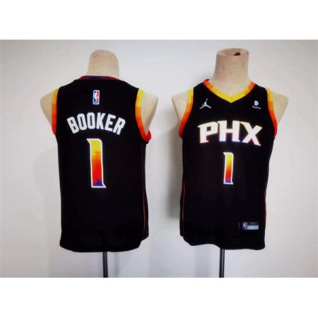 Youth Phoenix Suns #1 Devin Booker Black 2022/23 Statement Edition Stitched Basketball Jersey