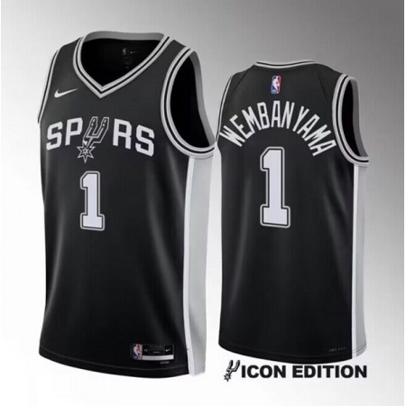 Youth San Antonio Spurs #1 Victor Wembanyama Black Icon Edition Stitched Football Jersey