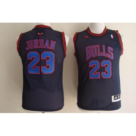 Bulls #23 Michael Jordan Black With Blue No. Stitched Youth NBA Jersey