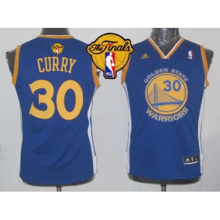 Revolution 30 Warriors #30 Stephen Curry Blue The Finals Patch Stitched Youth NBA Jersey