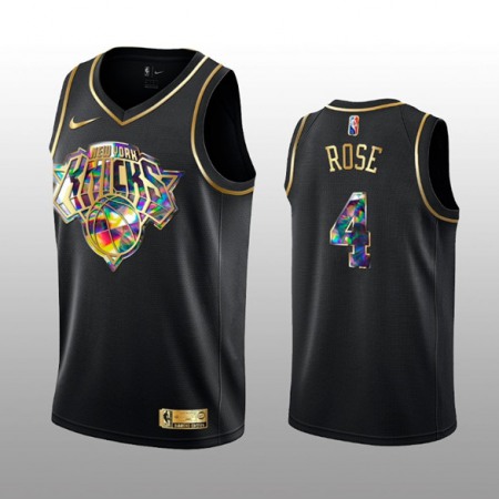 Youth New Yok Knicks #4 Derrick Rose 2021/22 Black Golden Edition 75th Anniversary Diamond Logo Stitched Basketball Jersey